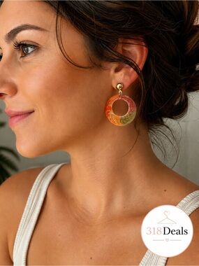 Boutique Marbled Resin Gold Tone Statement Hoop Earrings